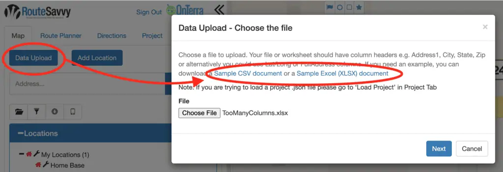 RouteSavvy Screenshot | How To Upload Addresses To RouteSavvy 1