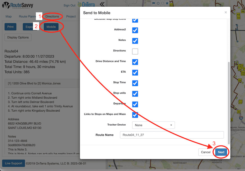 RouteSavvy Screenshot | How To Export A RouteSavvy Route | RouteSavvy.com