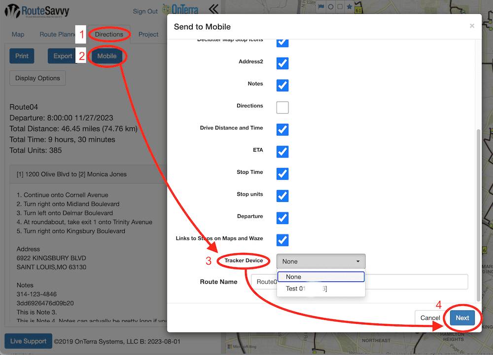 RouteSavvy Screenshot | How To Export A RouteSavvy Route | RouteSavvy.com